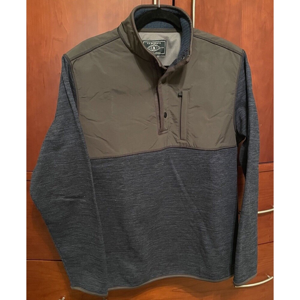 G. H. Bass & co Sweater Mens Large Blue 1/4 Snap Mock Neck Midweight Long Sleeve